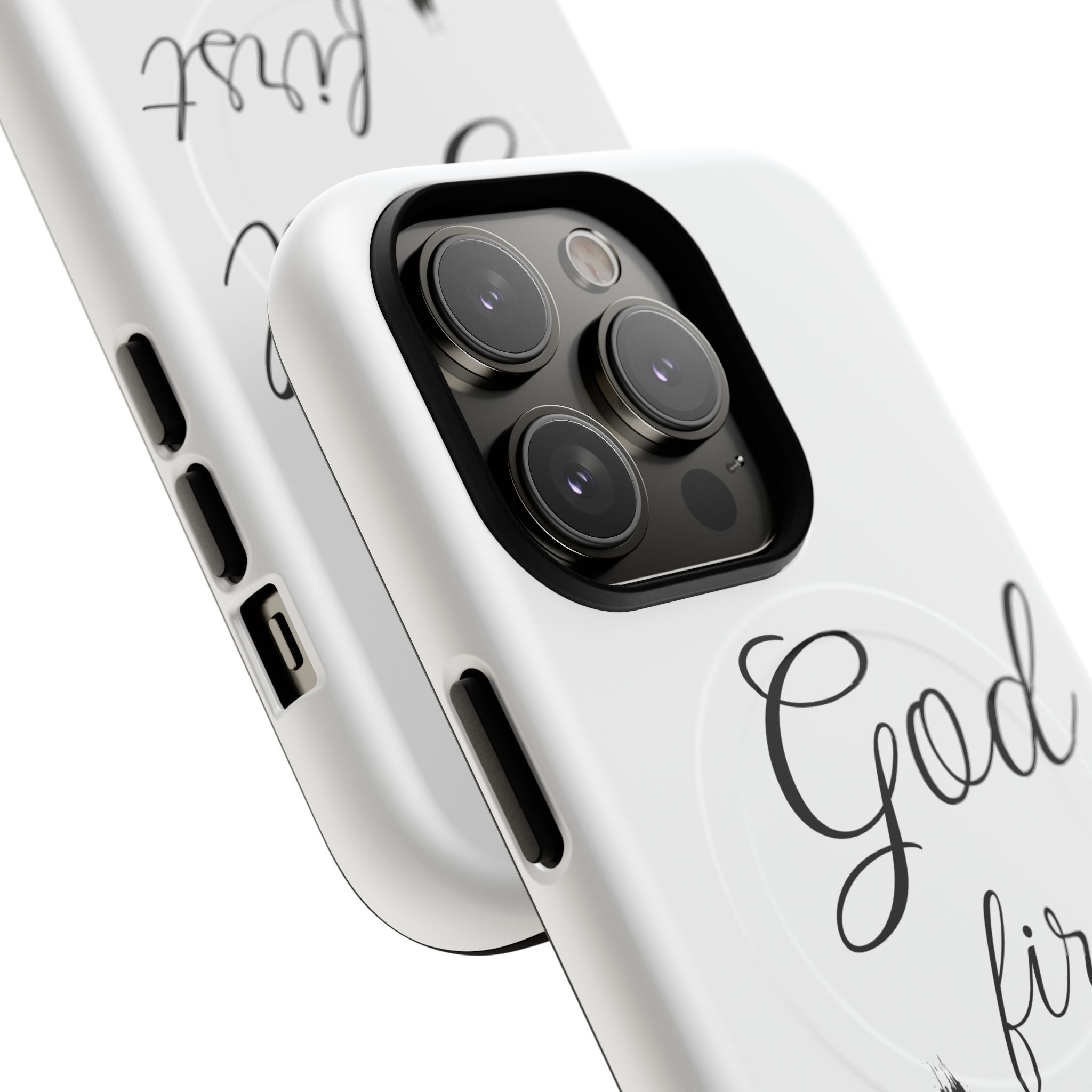 God First Phone Case — White Tough Magnetic Christian iPhone Cover