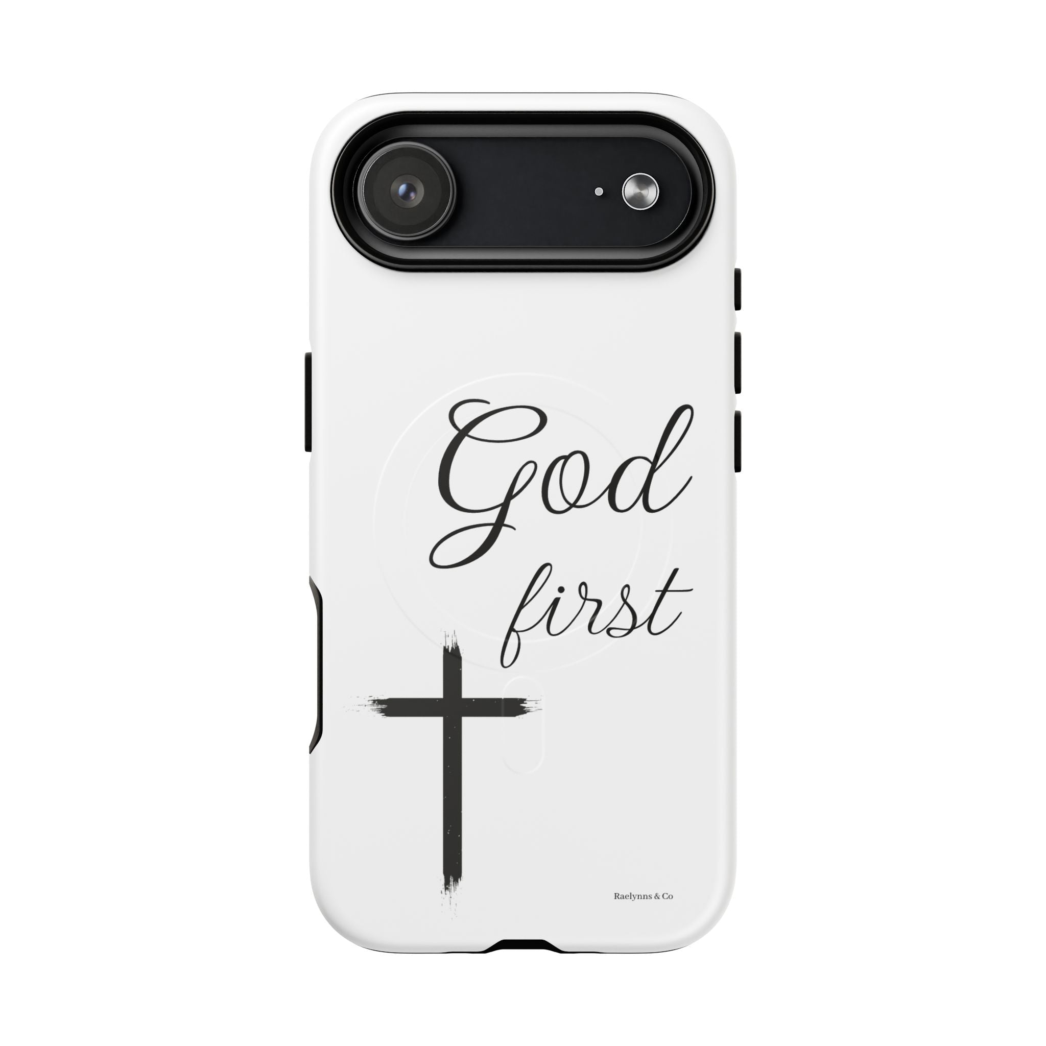 God First Phone Case — White Tough Magnetic Christian iPhone Cover
