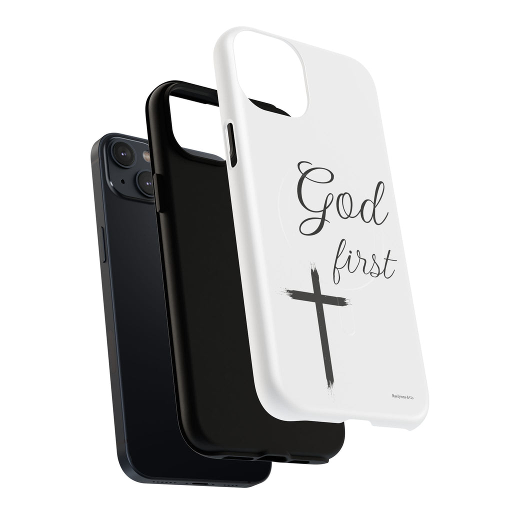God First Phone Case — White Tough Magnetic Christian iPhone Cover