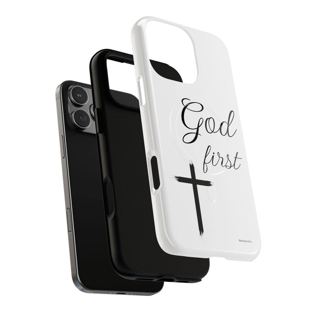 God First Phone Case — White Tough Magnetic Christian iPhone Cover