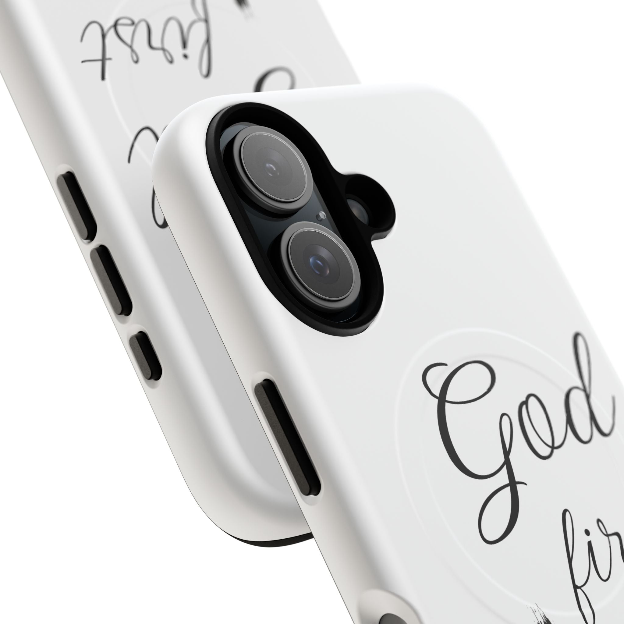 God First Phone Case — White Tough Magnetic Christian iPhone Cover