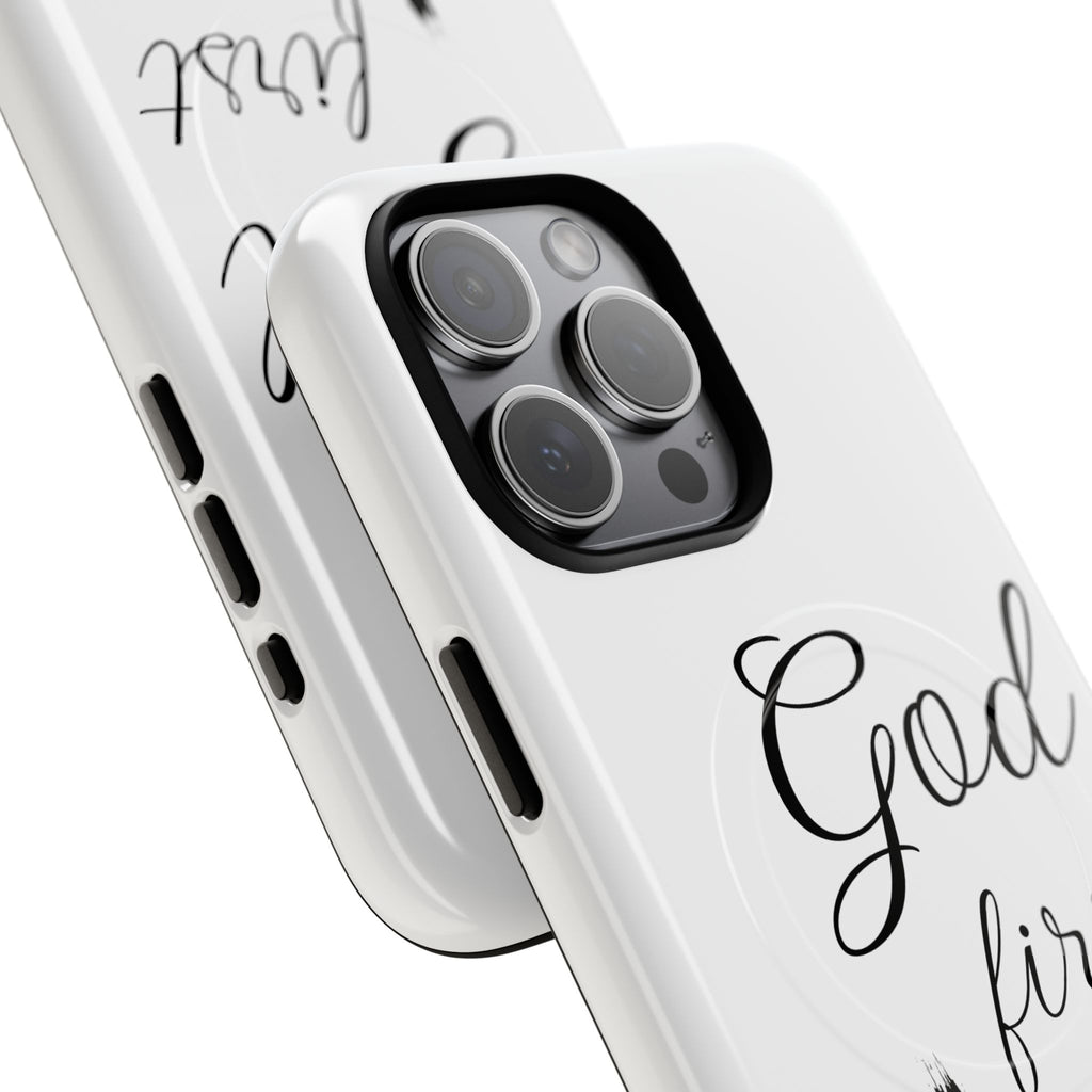God First Phone Case — White Tough Magnetic Christian iPhone Cover