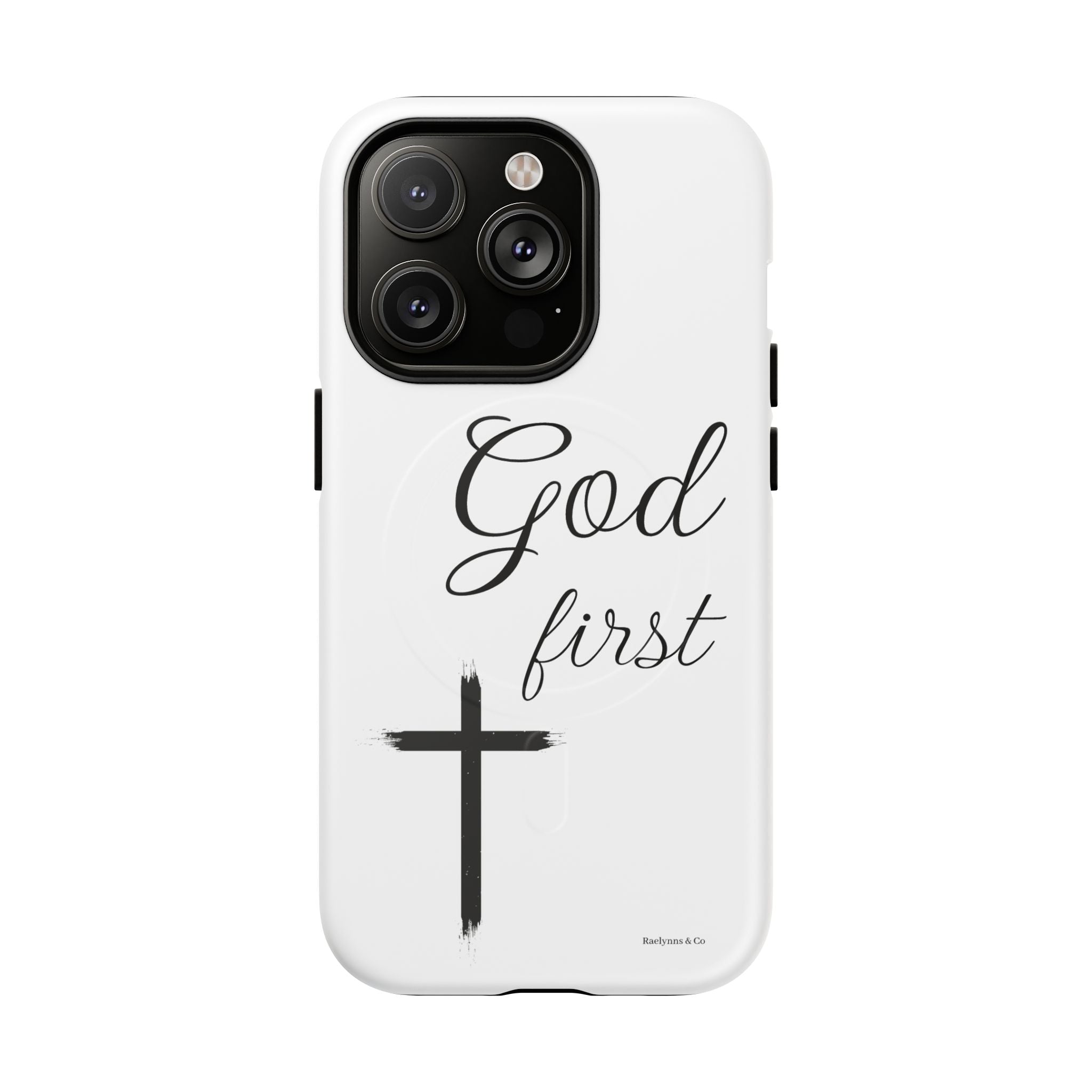 God First Phone Case — White Tough Magnetic Christian iPhone Cover