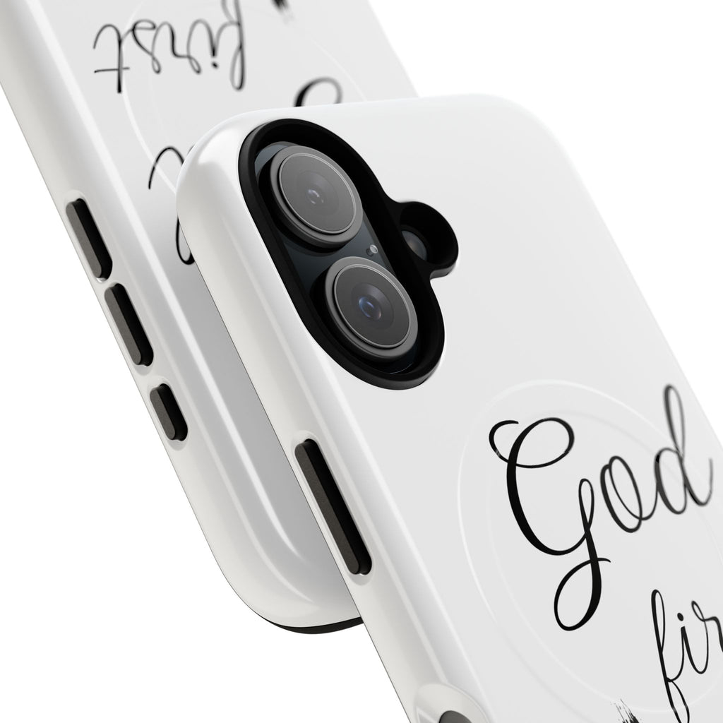 God First Phone Case — White Tough Magnetic Christian iPhone Cover