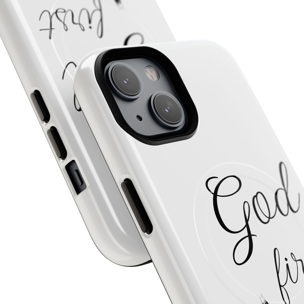 God First Phone Case — White Tough Magnetic Christian iPhone Cover