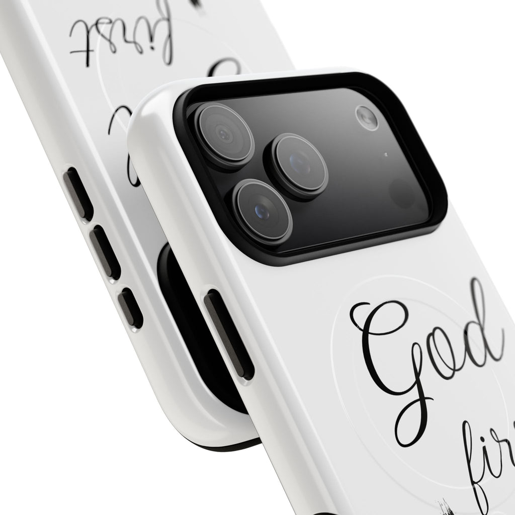 God First Phone Case — White Tough Magnetic Christian iPhone Cover