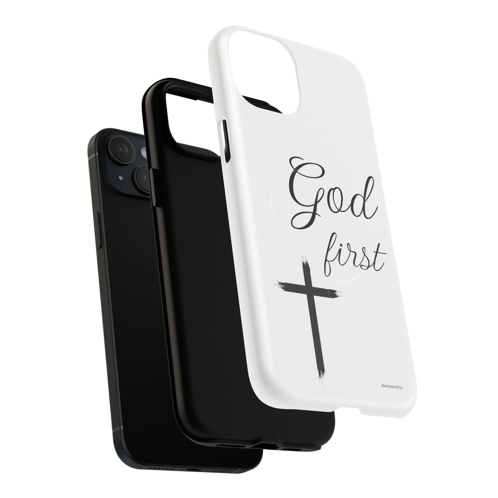 God First Phone Case — White Tough Magnetic Christian iPhone Cover