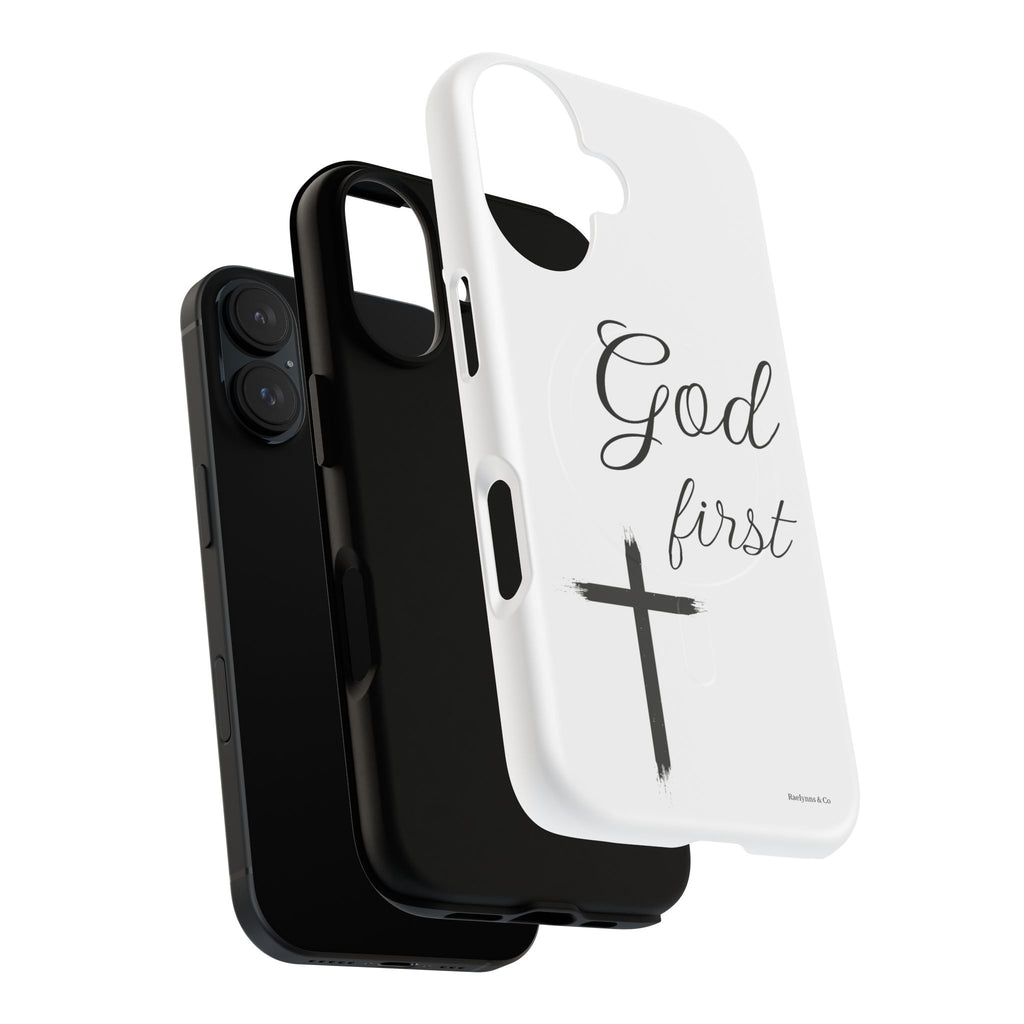 God First Phone Case — White Tough Magnetic Christian iPhone Cover