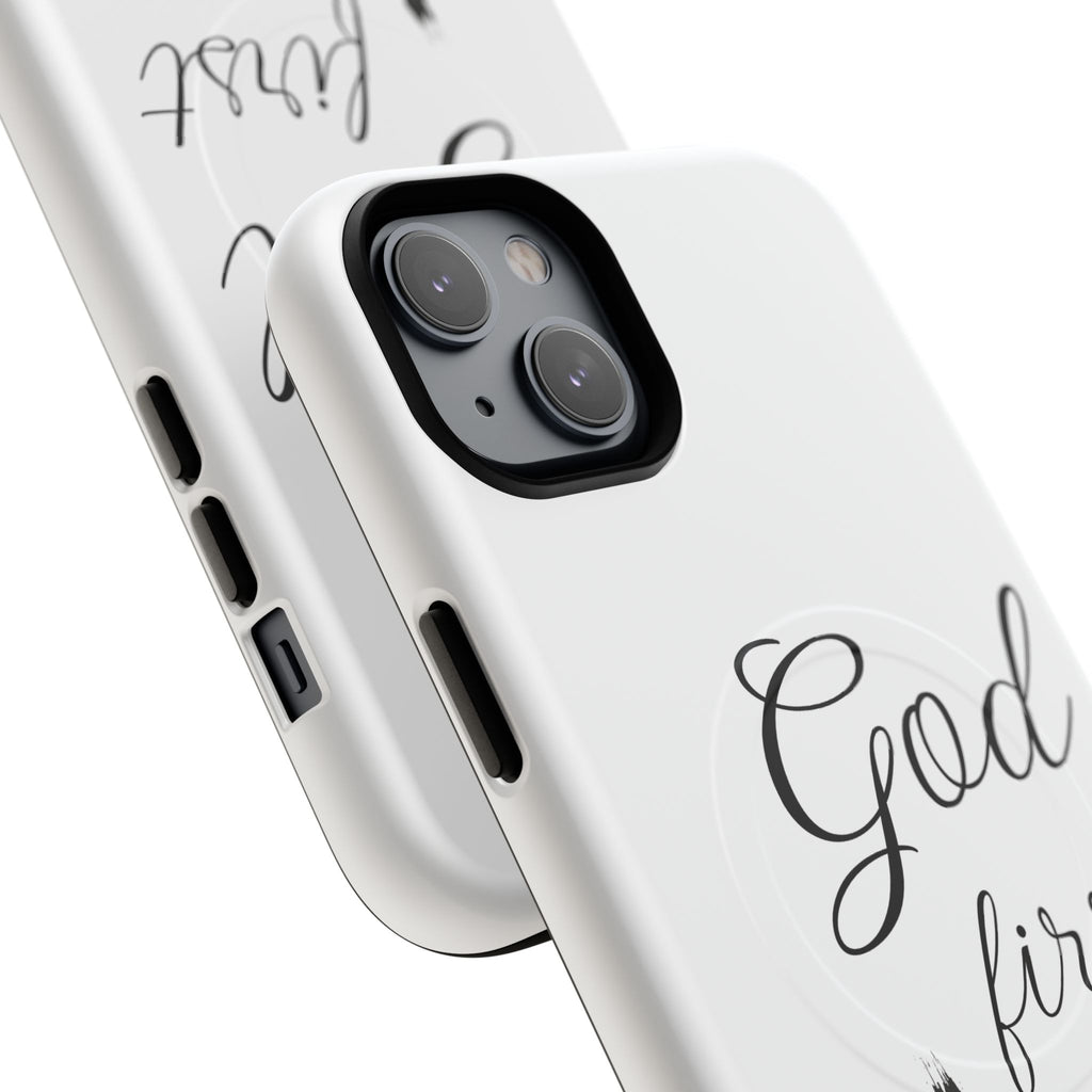 God First Phone Case — White Tough Magnetic Christian iPhone Cover