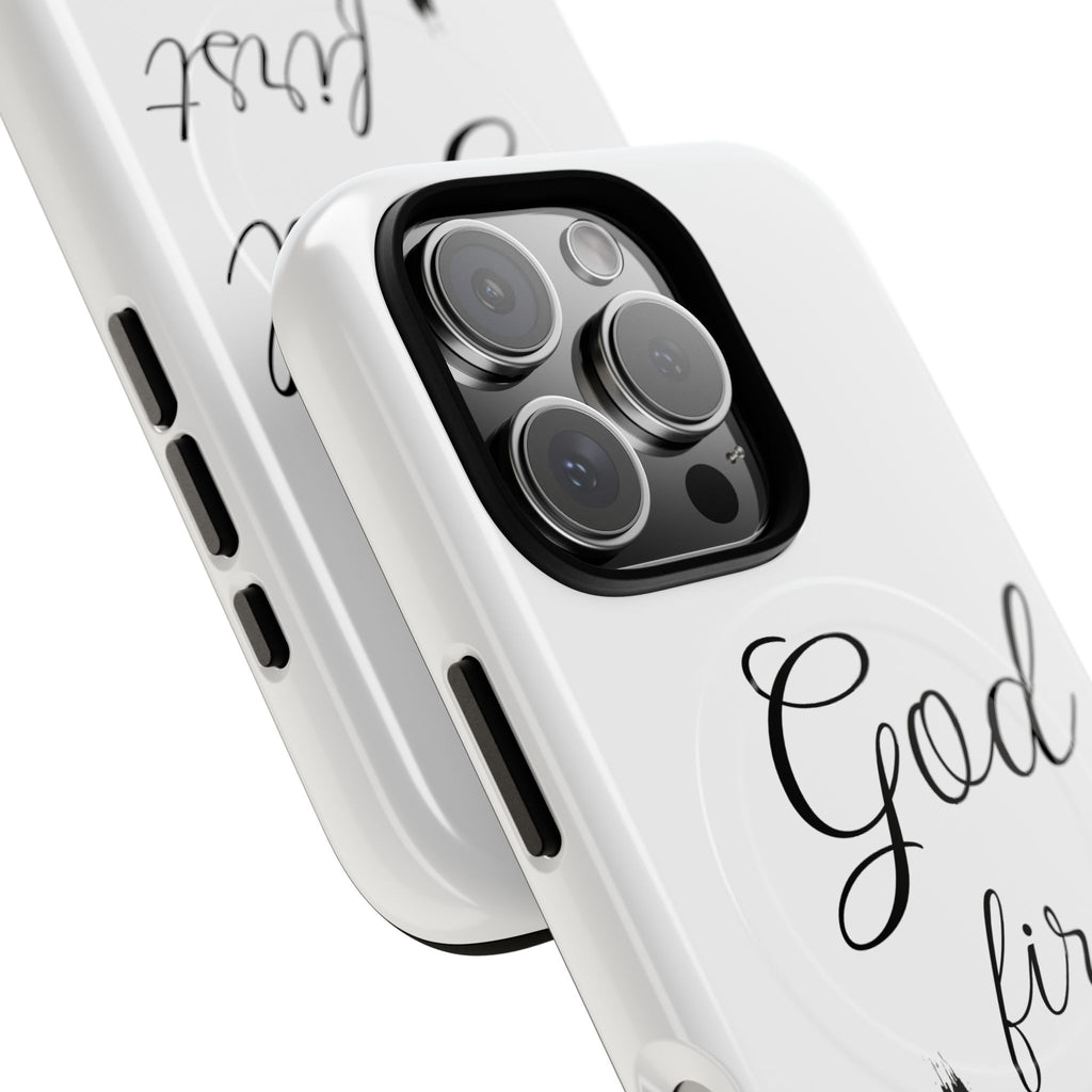 God First Phone Case — White Tough Magnetic Christian iPhone Cover