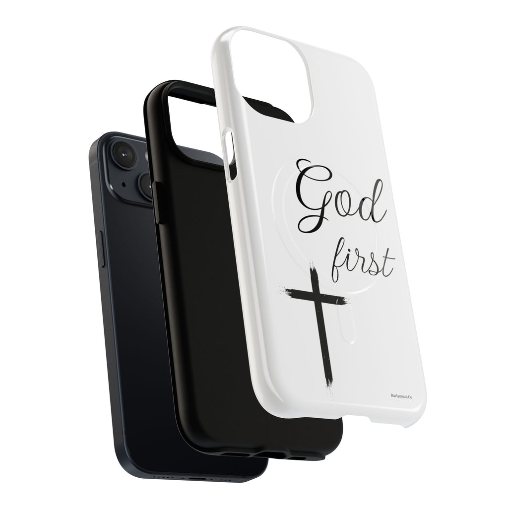 God First Phone Case — White Tough Magnetic Christian iPhone Cover