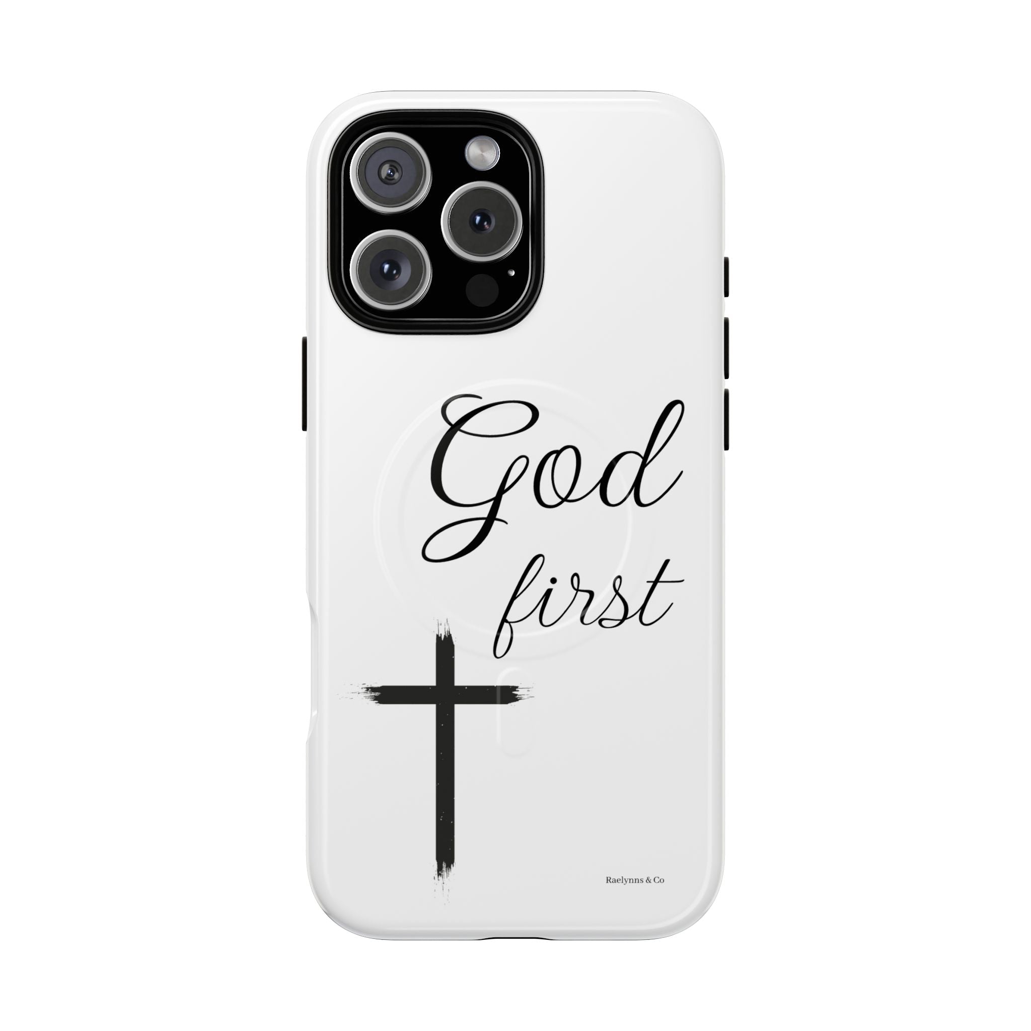 God First Phone Case — White Tough Magnetic Christian iPhone Cover