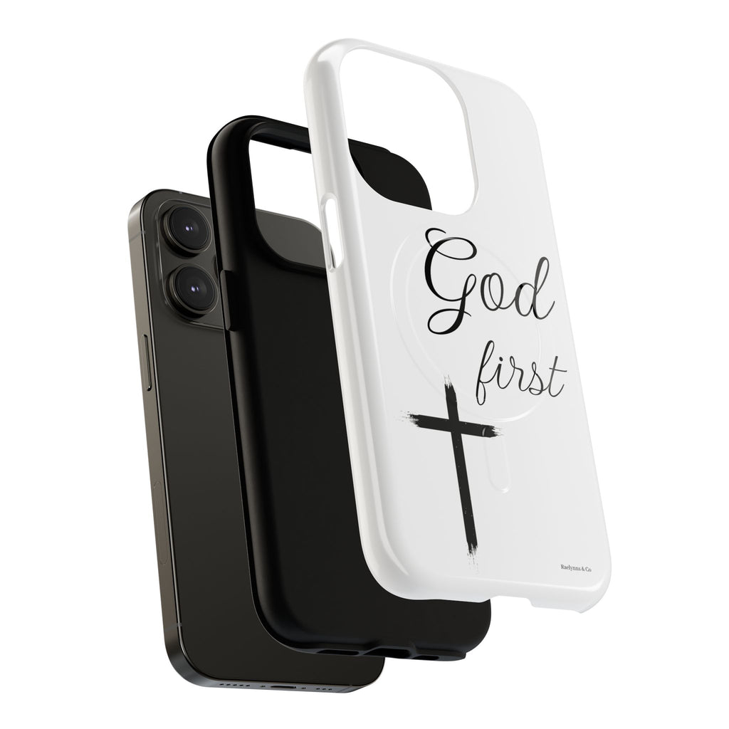 God First Phone Case — White Tough Magnetic Christian iPhone Cover