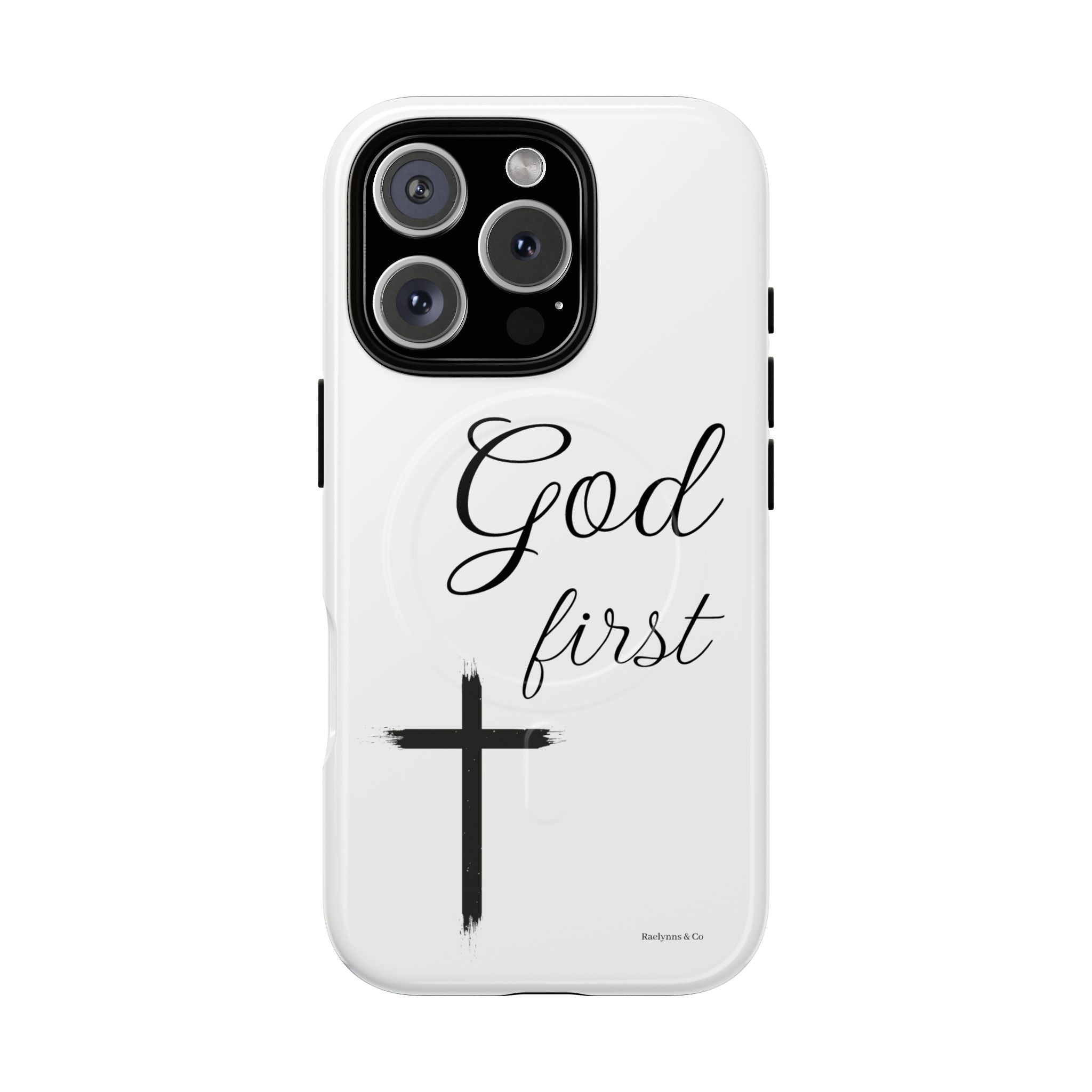 God First Phone Case — White Tough Magnetic Christian iPhone Cover
