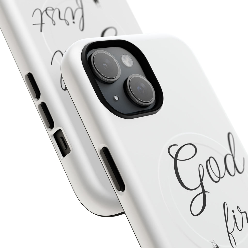 God First Phone Case — White Tough Magnetic Christian iPhone Cover