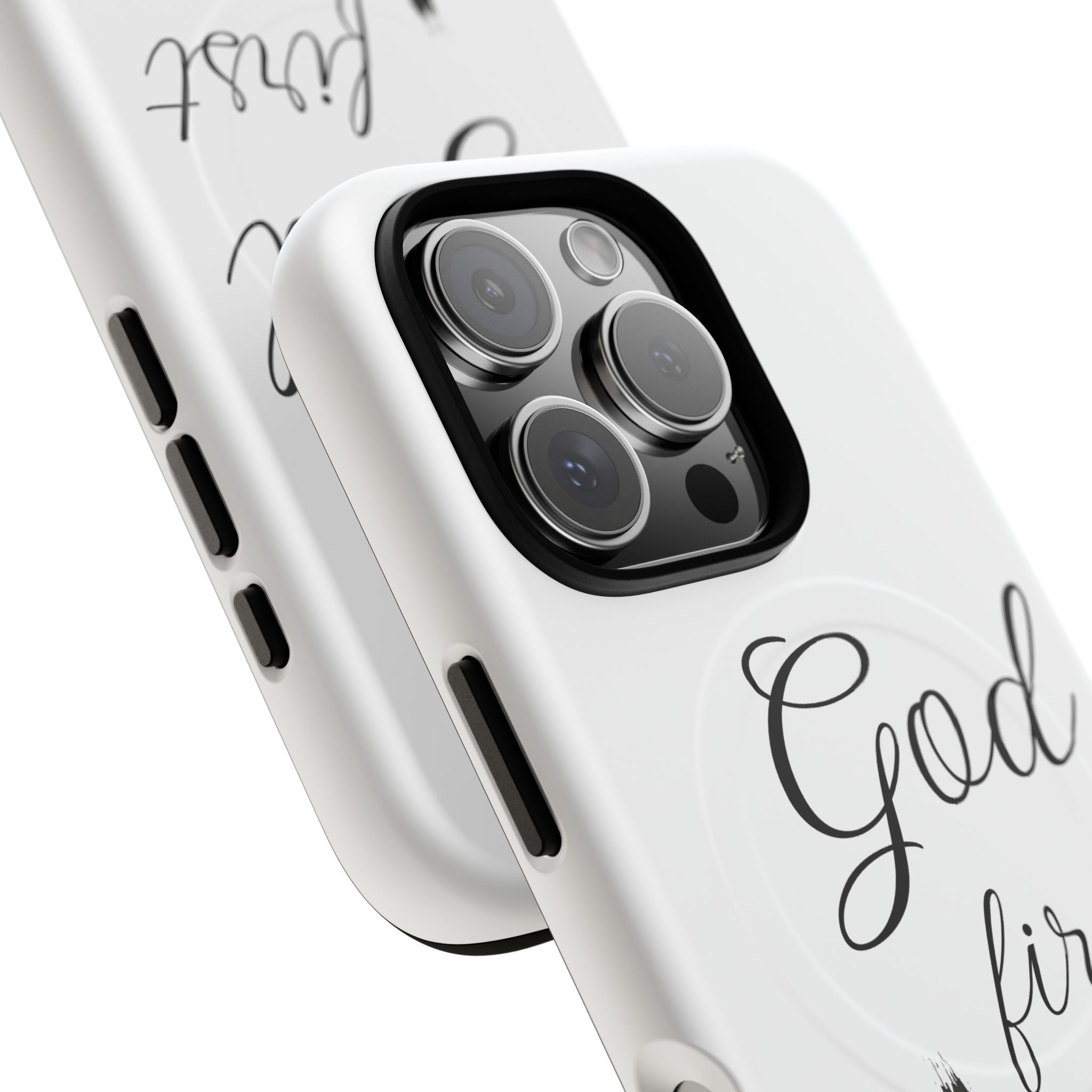 God First Phone Case — White Tough Magnetic Christian iPhone Cover
