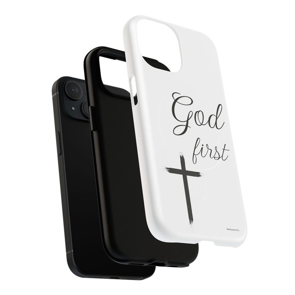 God First Phone Case — White Tough Magnetic Christian iPhone Cover