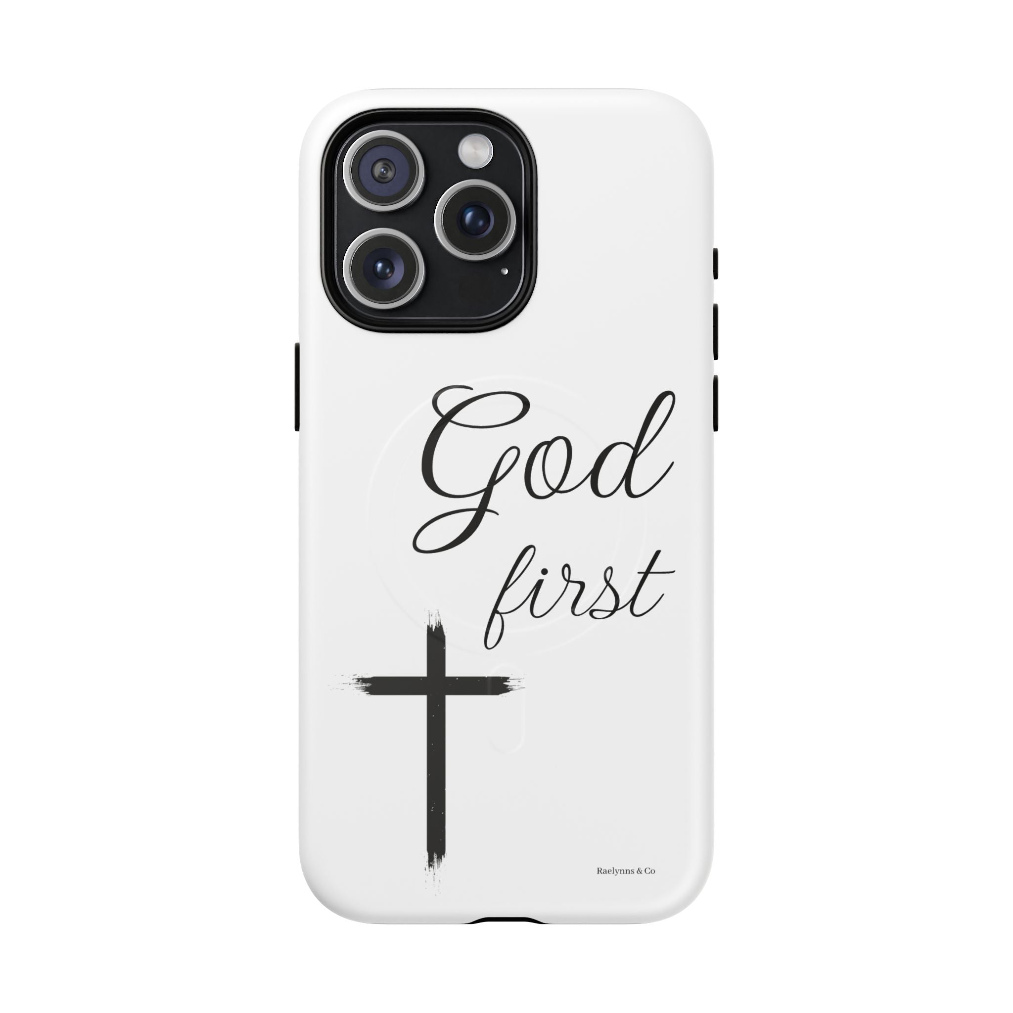 God First Phone Case — White Tough Magnetic Christian iPhone Cover