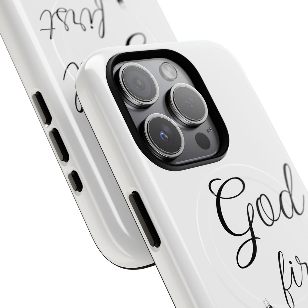 God First Phone Case — White Tough Magnetic Christian iPhone Cover