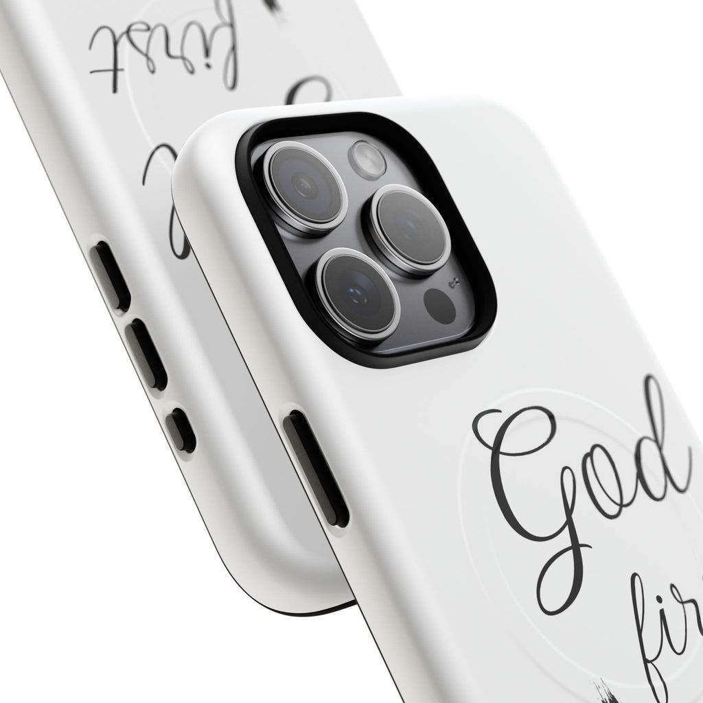 God First Phone Case — White Tough Magnetic Christian iPhone Cover