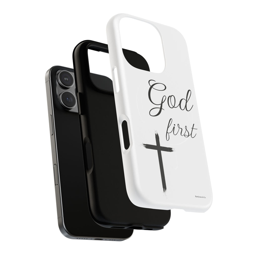God First Phone Case — White Tough Magnetic Christian iPhone Cover