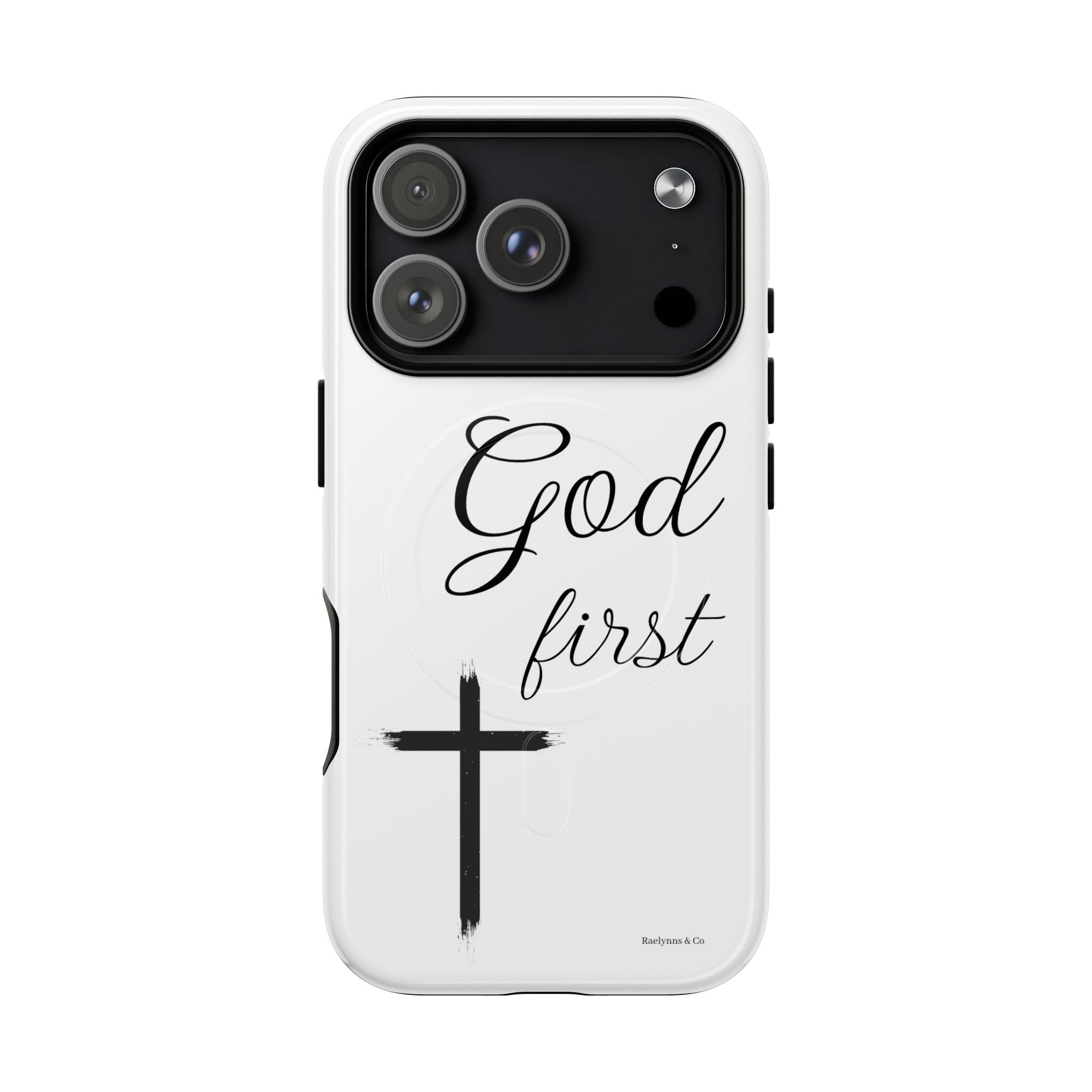 God First Phone Case — White Tough Magnetic Christian iPhone Cover