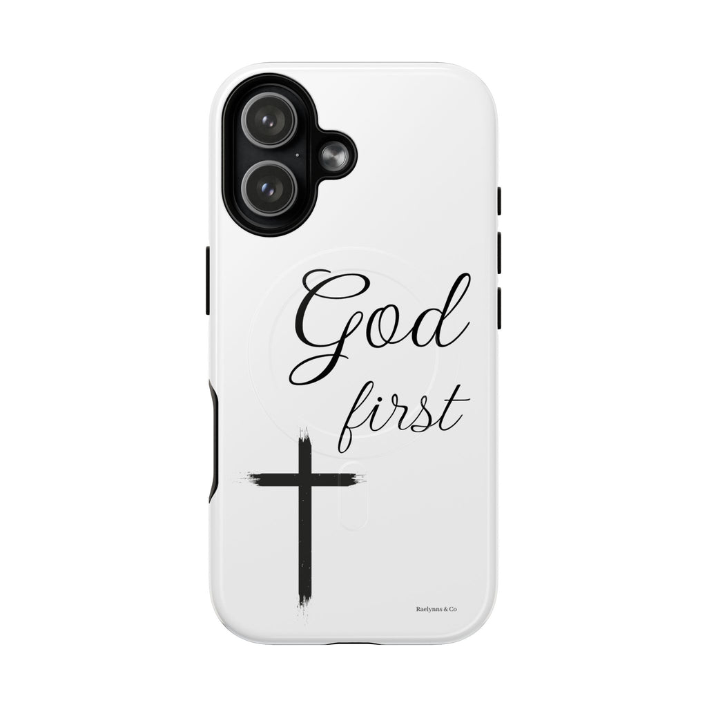 God First Phone Case — White Tough Magnetic Christian iPhone Cover