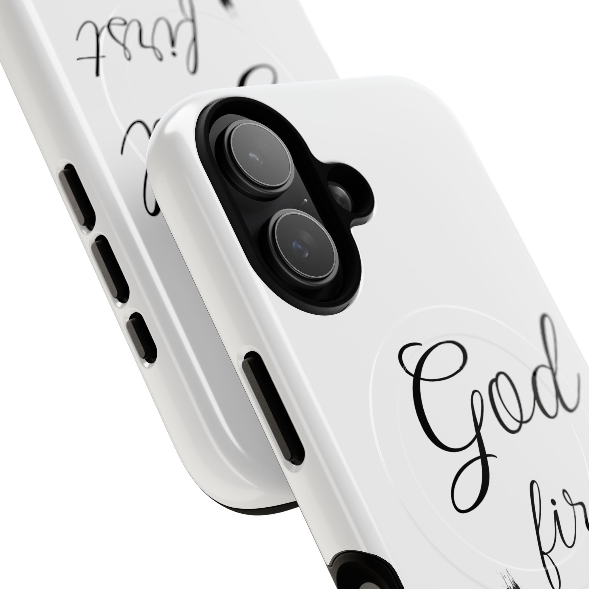 God First Phone Case — White Tough Magnetic Christian iPhone Cover