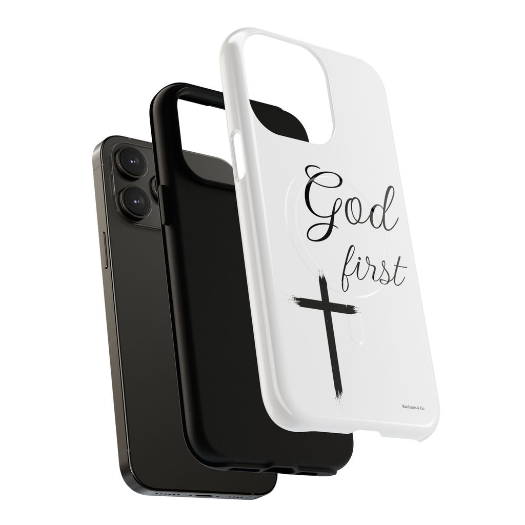 God First Phone Case — White Tough Magnetic Christian iPhone Cover