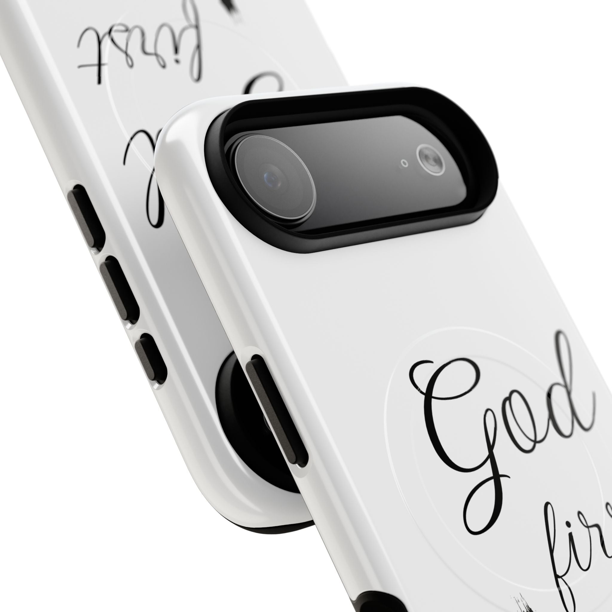 God First Phone Case — White Tough Magnetic Christian iPhone Cover