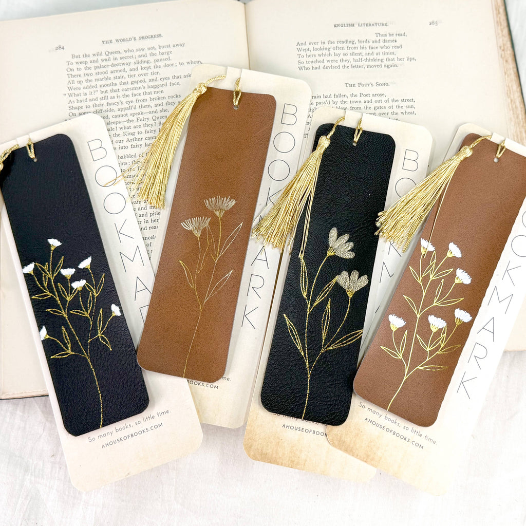Floral Faux Leather Tassel Bookmarks