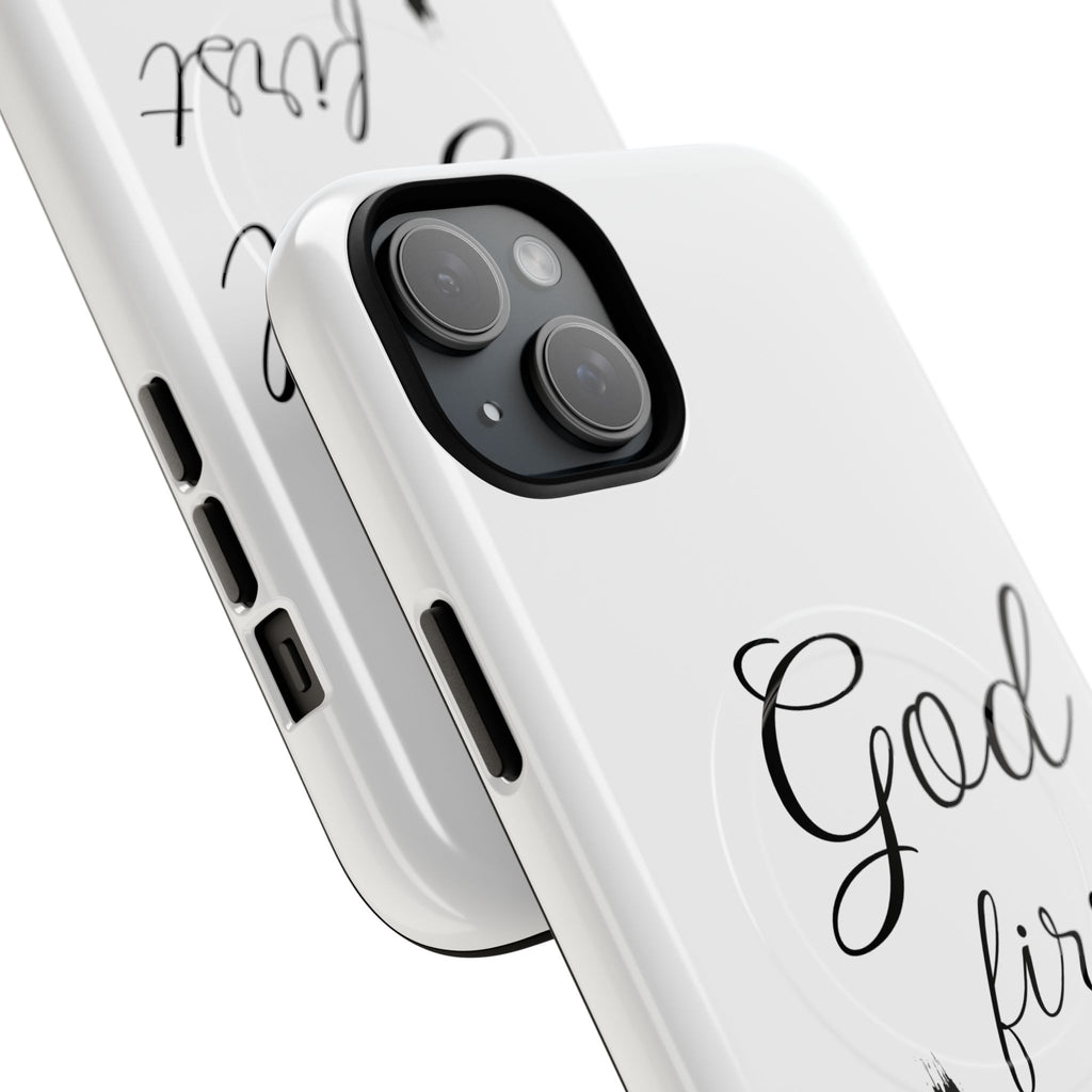 God First Phone Case — White Tough Magnetic Christian iPhone Cover