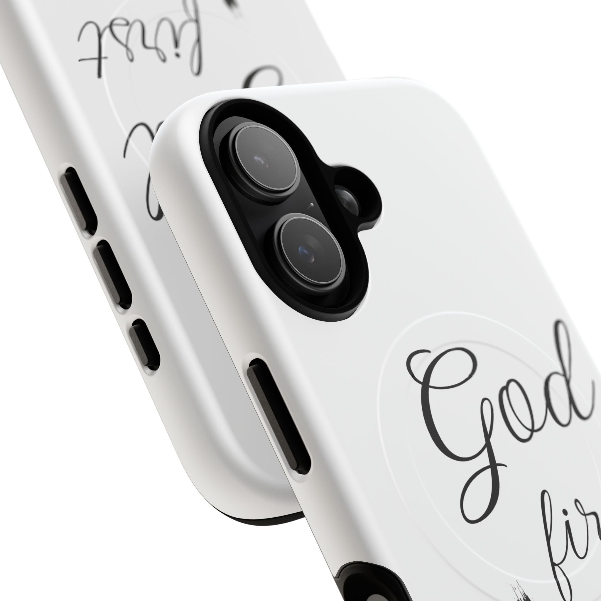 God First Phone Case — White Tough Magnetic Christian iPhone Cover