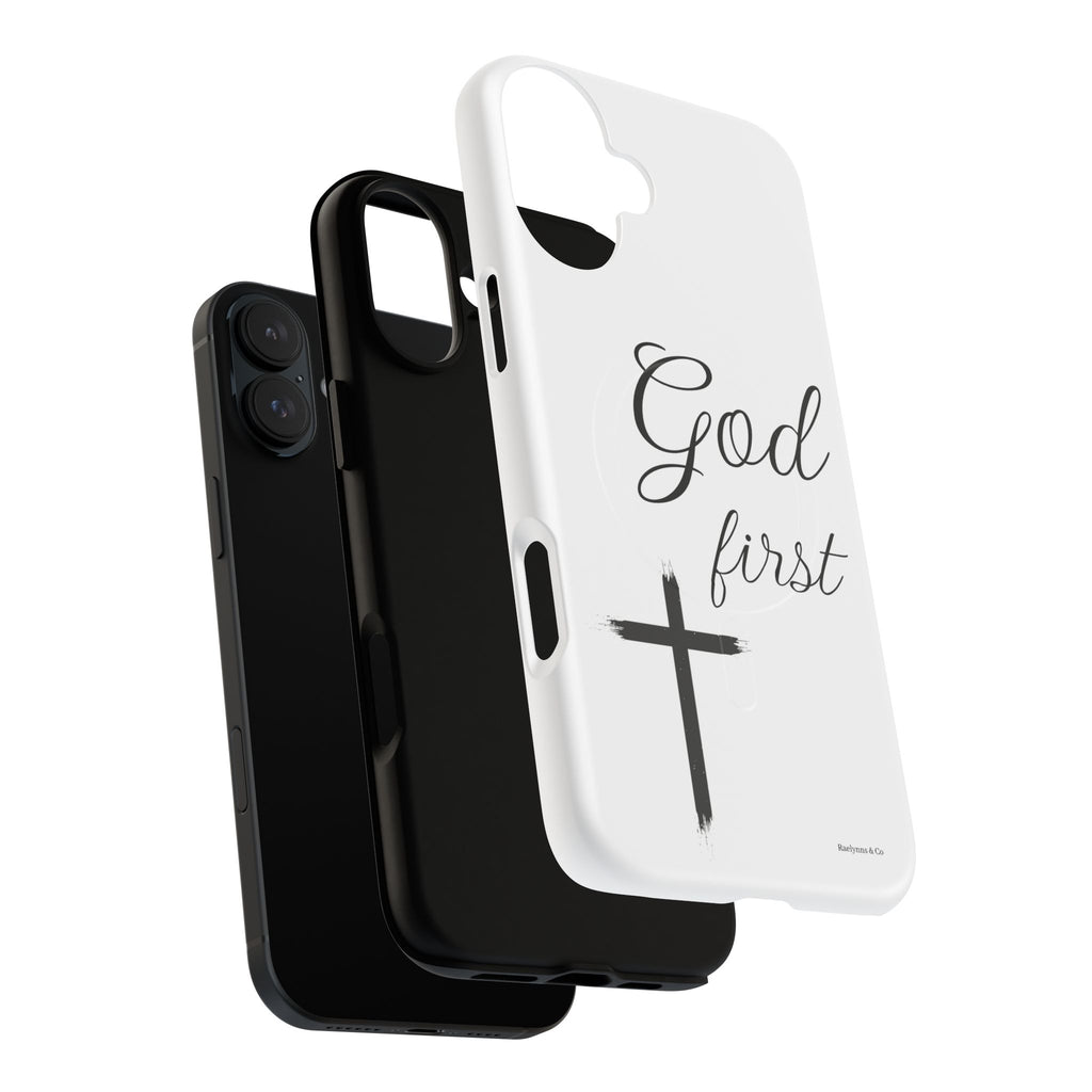 God First Phone Case — White Tough Magnetic Christian iPhone Cover