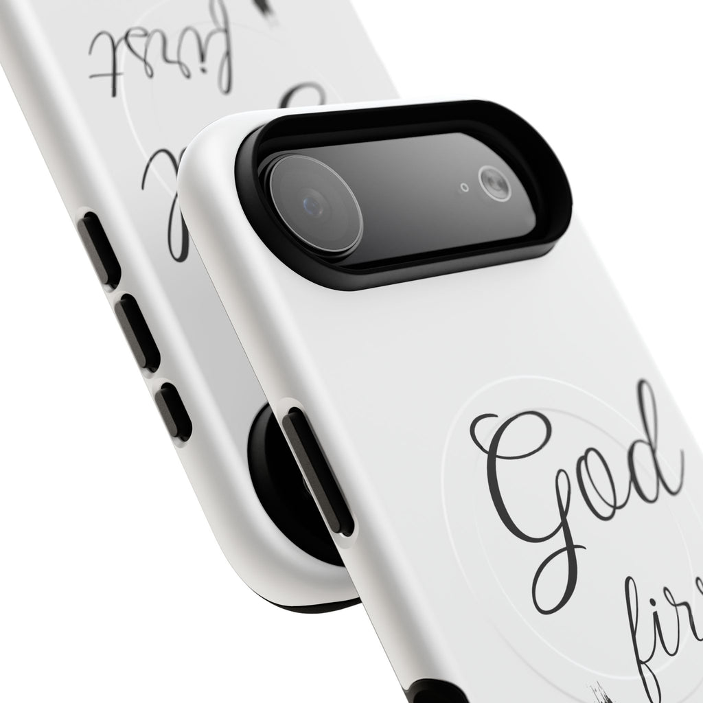 God First Phone Case — White Tough Magnetic Christian iPhone Cover