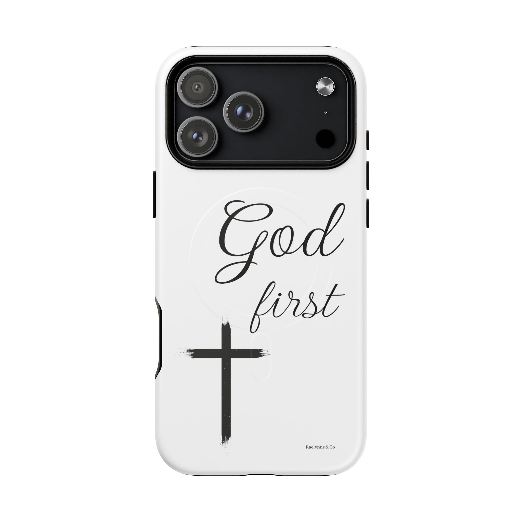 God First Phone Case — White Tough Magnetic Christian iPhone Cover
