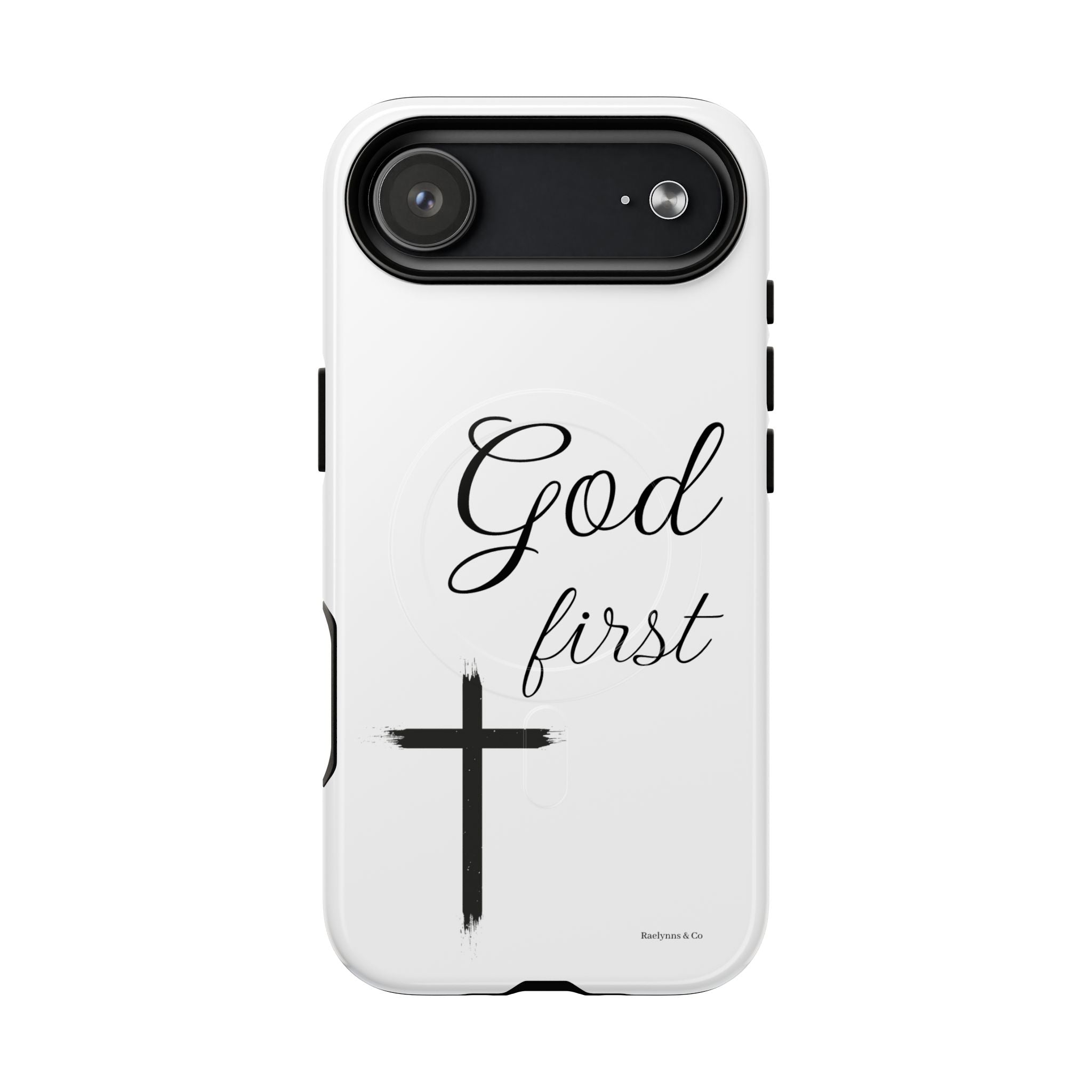 God First Phone Case — White Tough Magnetic Christian iPhone Cover