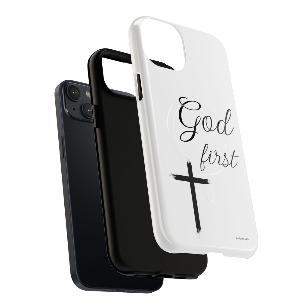 God First Phone Case — White Tough Magnetic Christian iPhone Cover