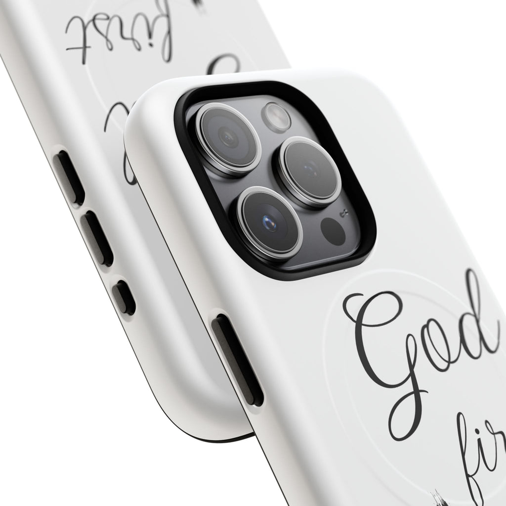 God First Phone Case — White Tough Magnetic Christian iPhone Cover