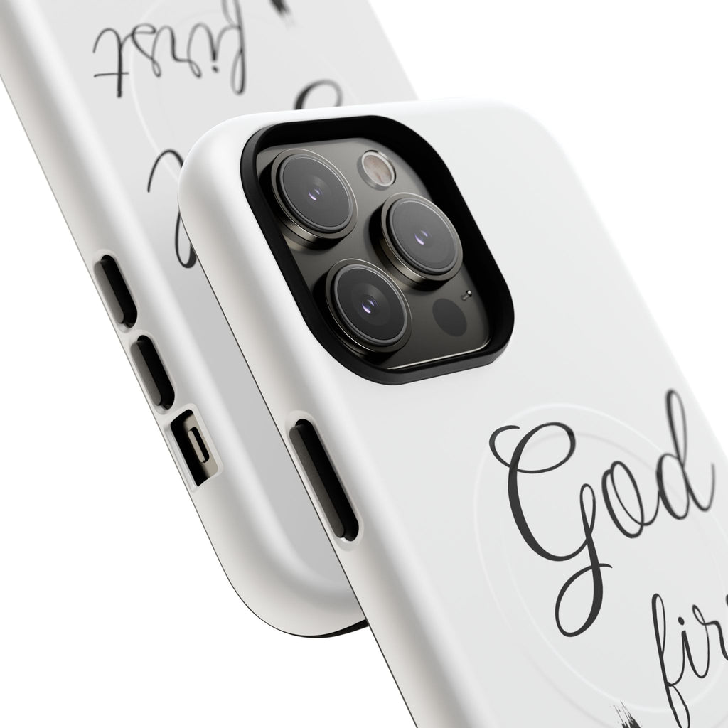 God First Phone Case — White Tough Magnetic Christian iPhone Cover