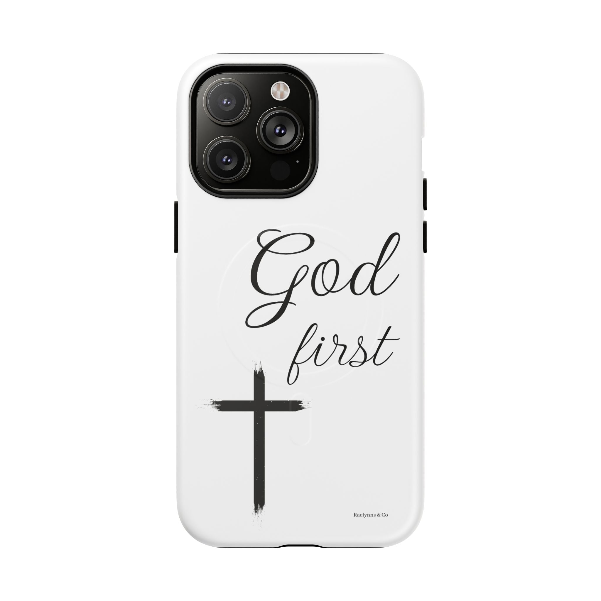God First Phone Case — White Tough Magnetic Christian iPhone Cover