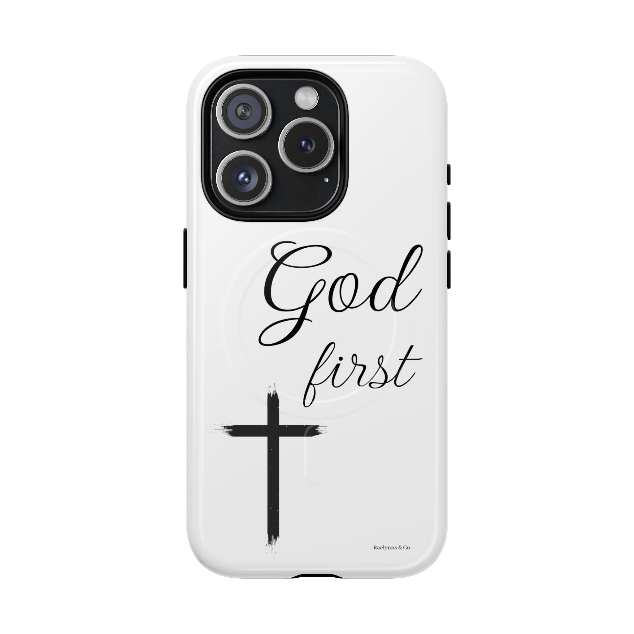God First Phone Case — White Tough Magnetic Christian iPhone Cover