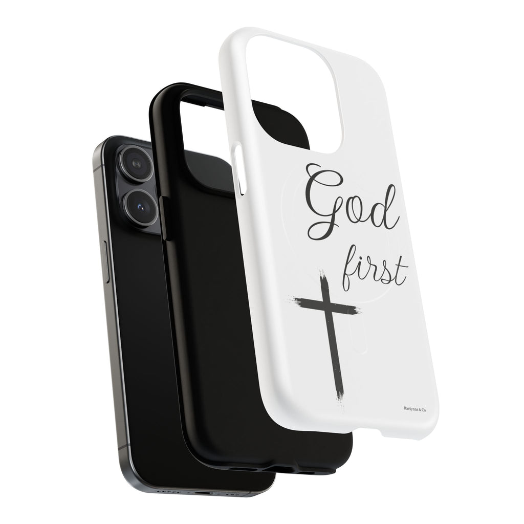 God First Phone Case — White Tough Magnetic Christian iPhone Cover