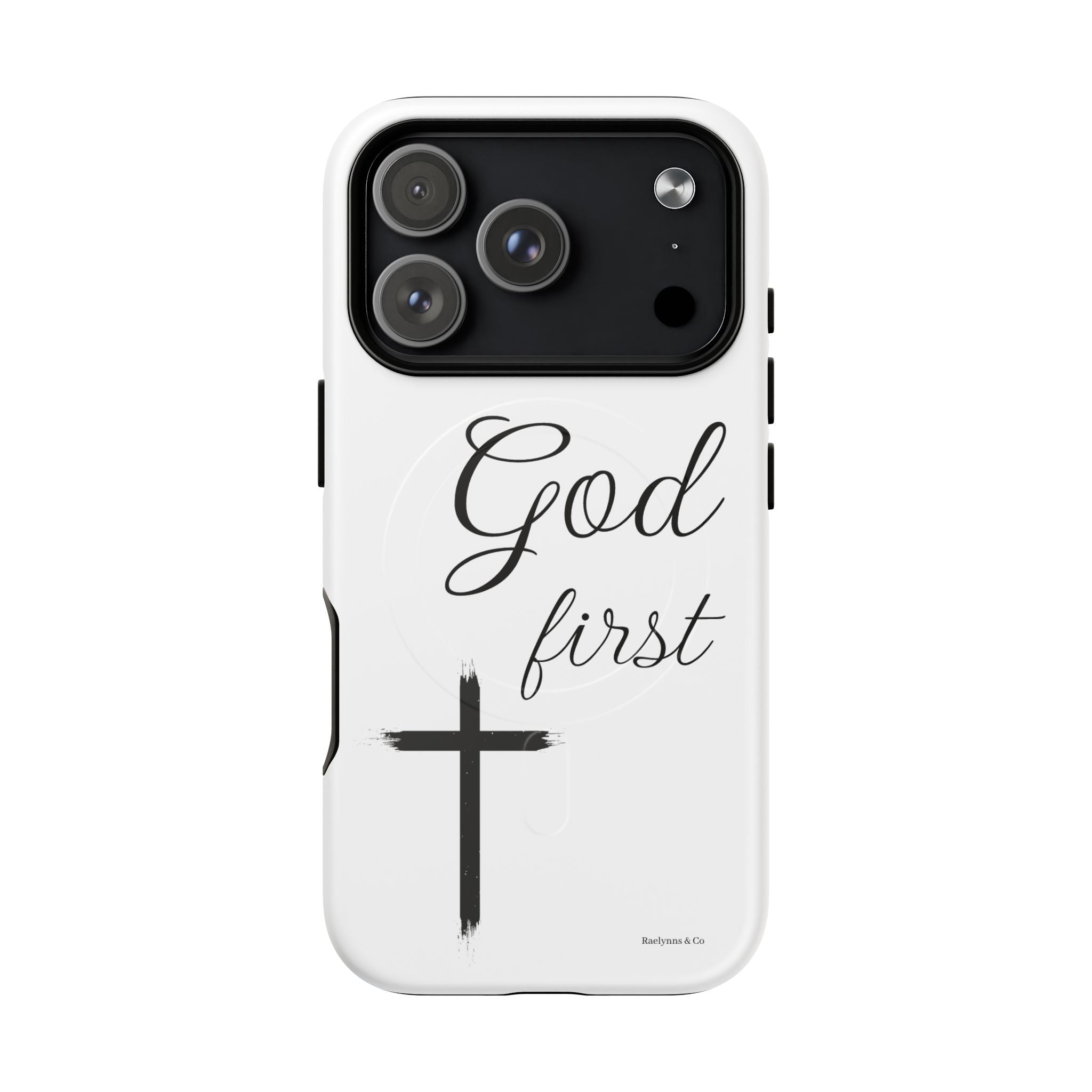 God First Phone Case — White Tough Magnetic Christian iPhone Cover