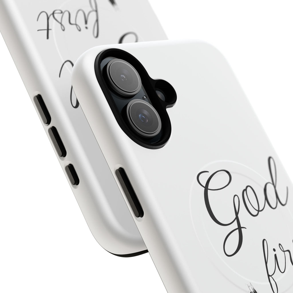 God First Phone Case — White Tough Magnetic Christian iPhone Cover