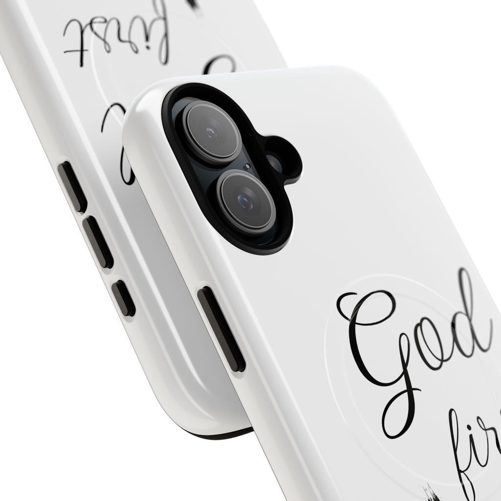 God First Phone Case — White Tough Magnetic Christian iPhone Cover