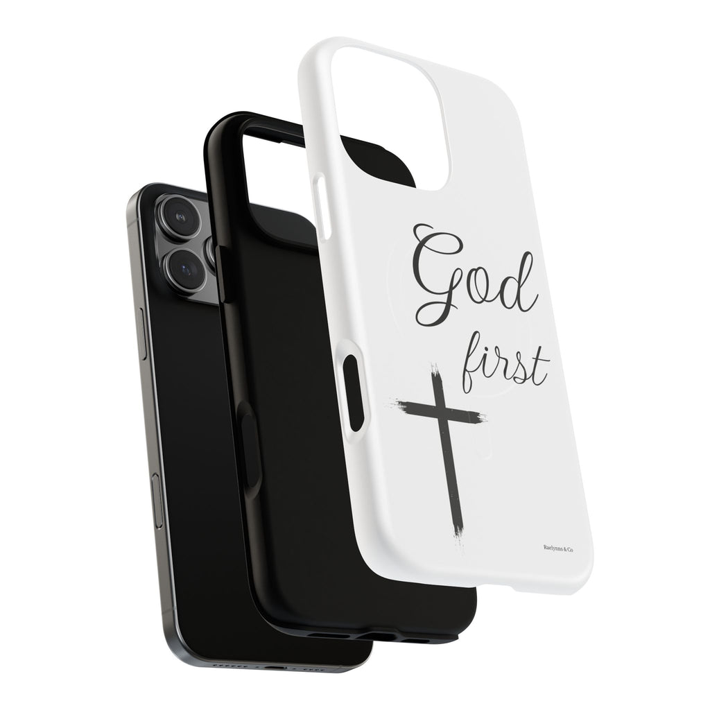 God First Phone Case — White Tough Magnetic Christian iPhone Cover