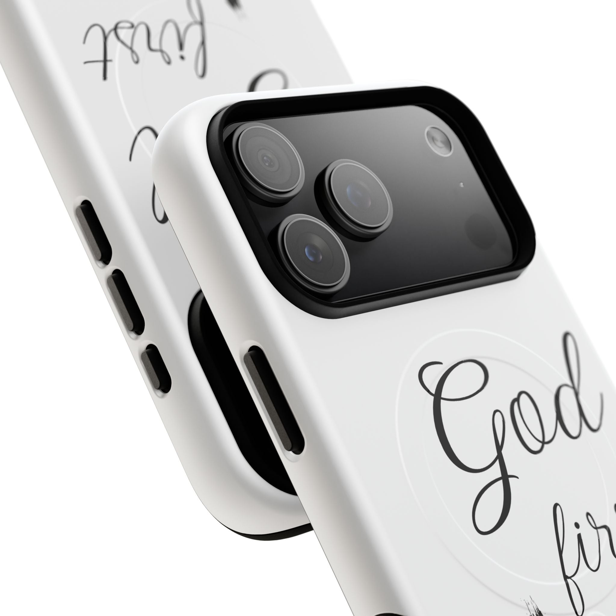 God First Phone Case — White Tough Magnetic Christian iPhone Cover