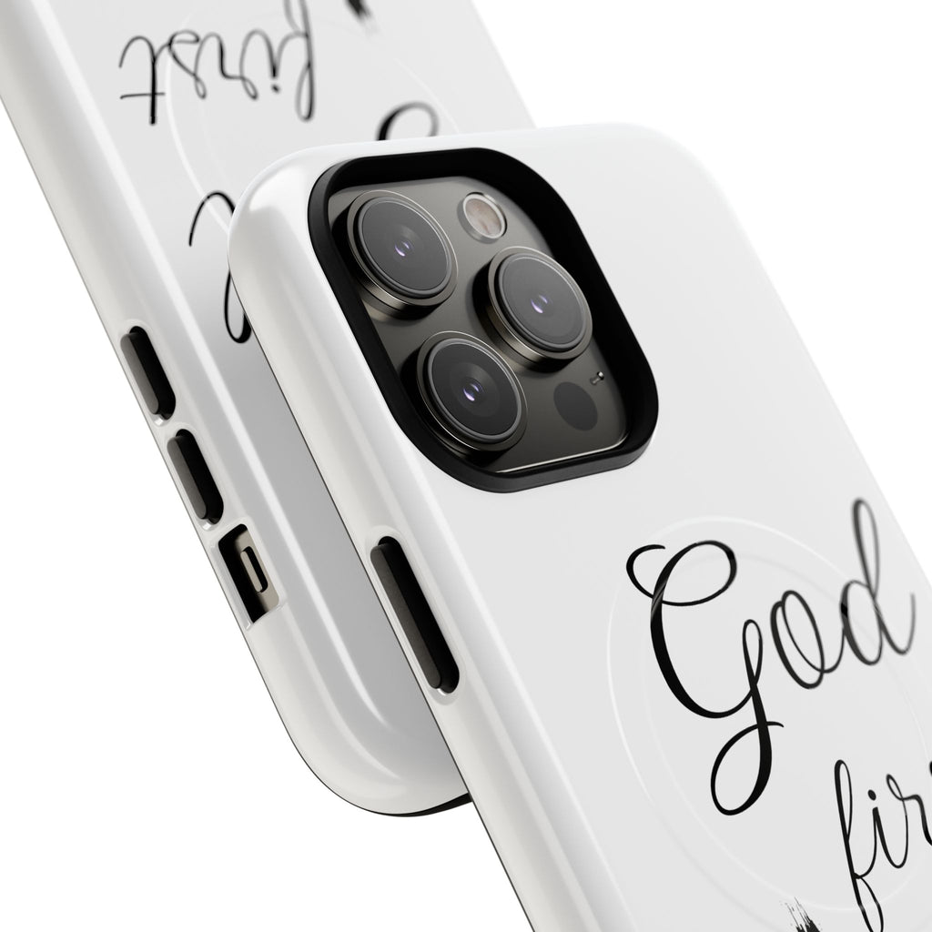 God First Phone Case — White Tough Magnetic Christian iPhone Cover
