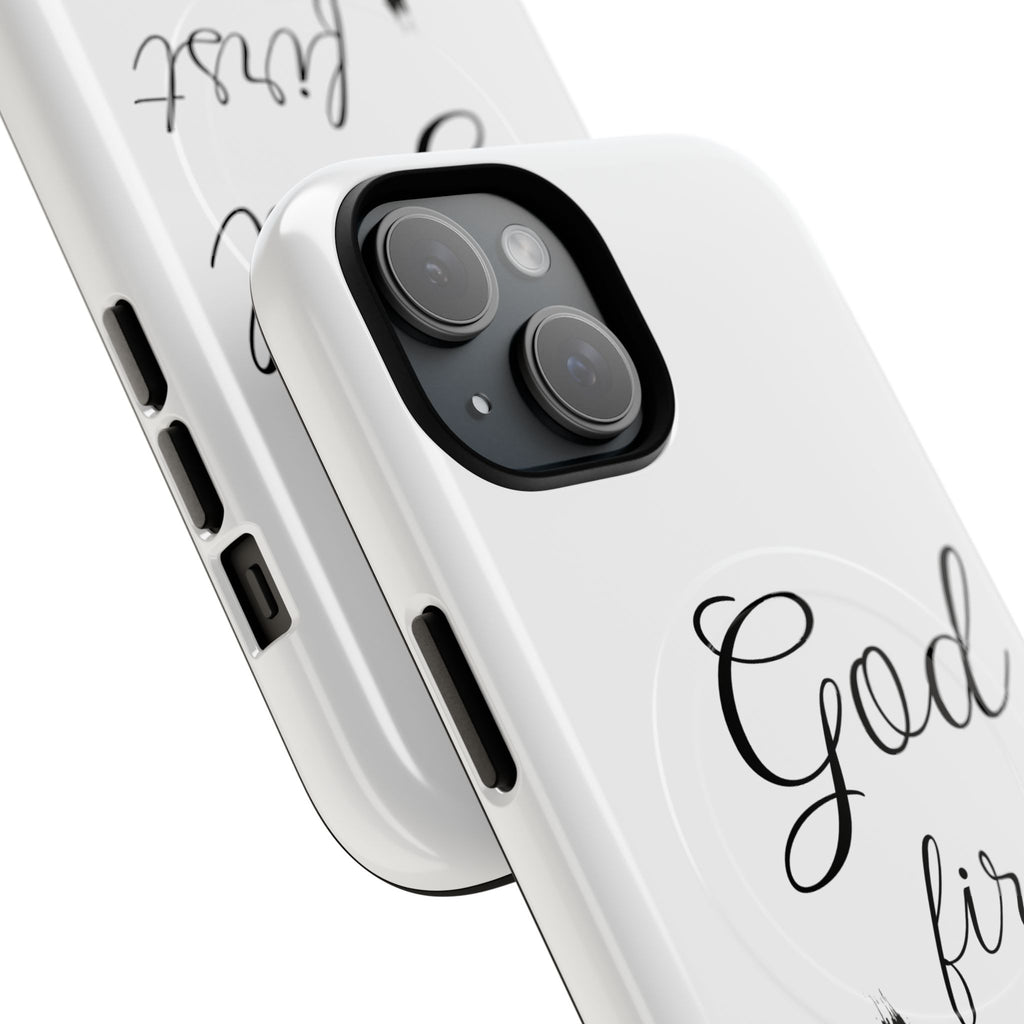 God First Phone Case — White Tough Magnetic Christian iPhone Cover